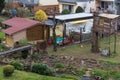 Kordel, Rhineland-Palatinate - Germany - 04 14 2019 - Evening view at dusk over the backyards, gardens and traditional houses