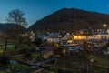 Kordel, Rhineland-Palatinate - Germany - 04 14 2019 - Evening view at dusk over the backyards, gardens and traditional houses