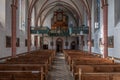 Kordel, Rhineland-Palatinate, Germany - Interior design with wooden decorations of the catholic church of the village, facing the