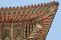 Korea buddhist temple traditional old roof painting close up detail