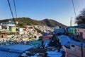 Korea Busan Gamcheon Culture Village Houses Colorful Buildings Architecture Sunset Perspective Aerial View Mountain Nature