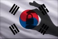 Korea closed lock in the hand. Import and export of goods from the world market of trade is prohibited. Closed borders