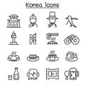 Korea icon set in thin line style