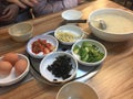 Korea Jeju Island Jeju-do healthy breakfast egg seaweed kimchi porridge congee