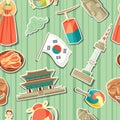 Korea seamless pattern. Korean traditional sticker symbols and objects