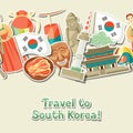 Korea seamless pattern. Korean traditional sticker symbols and objects