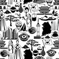 Korea seamless pattern. Korean traditional symbols and objects