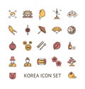 Korea Sign Color Thin Line Icon Set. Vector Royalty Free Stock Photo