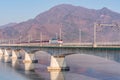 Korea Subway and Bridge at Hanriver in Seoul, South korea.