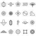 Korea traditional pattern outline icon collection.