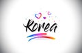 Korea Welcome To Word Text with Love Hearts and Creative Handwritten Font Design Vector