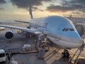 Korean Air Airbus A380-800 plane docked with jetway at Incheon International Airport Royalty Free Stock Photo