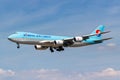 Korean Air Cargo Boeing 747-8F airplane at Frankfurt airport in Germany Royalty Free Stock Photo