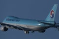 Korean Air Cargo jumbo flying up in the sky