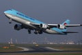 Korean Air Cargo jumbo taking off from runway, close-up view Royalty Free Stock Photo