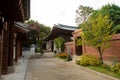 Korean Architecture on a street in Bukchon Hanok Village in Seoul, South Korea