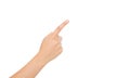 Korean,asian finger point isolated white background. woman hand