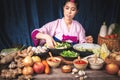 Korean attractive woman is wearing a traditional hanbok