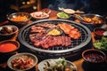 Set of various raw meat grill on stove in korean barbecue style.GenerativeAI. Royalty Free Stock Photo