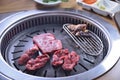 Korean BBQ grill chilly raw beef slice Royalty Free Stock Photo