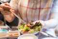 Korean BBQ, meat wrapped in lettuce Royalty Free Stock Photo