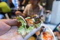 Korean BBQ, meat wrapped in lettuce Royalty Free Stock Photo