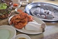 Korean BBQ mushroom chicken slice barbecue charcoal Royalty Free Stock Photo
