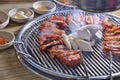 Korean BBQ mushroom chicken slice barbecue Royalty Free Stock Photo
