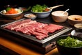 korean bbq set with raw marinated beef Royalty Free Stock Photo