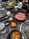 Korean bbq table spread Royalty Free Stock Photo