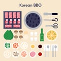 Korean BBQ vector illustration flat design. Royalty Free Stock Photo