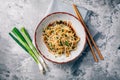 Korean bean sprout salad - spicy mung bean sprouts salad with garlic, sesame seeds, green onions and soy sauce