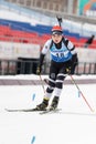 Korean biathlete sportswoman Choi Yoonah Korea skiing on distance biathlon complex during Open regional youth biathlon