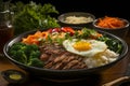 Korean Bibimbap - Colorful rice bowl with vegetables, meat, and egg