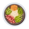 Korean Bibimbap Dish Layout Top View Vector Illustration