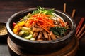 korean bibimbap in a traditional stone bowl