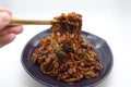 Korean Black bean noodle or jajangmyeon - noodle with black sauce