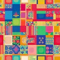 A Korean bojagi wrapping cloth pattern with patchwork squares in bright festive colors Royalty Free Stock Photo