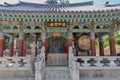 Bell Pavilion containing gong, bell and drum at Haeinsa Temple, Mount Gaya, Gayasan National Park, South Korea Royalty Free Stock Photo