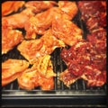 Korean bulgogi and chicken on grill