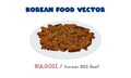 Korean Bulgogi - Korean BBQ Beef flat vector design illustration, clipart cartoon style. Asian food. Korean cuisine. Korean food Royalty Free Stock Photo