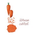 Korean carrots. Carrots. Grate the vegetables. Preparing Korean carrots. Healthy food. Vector illustration.