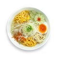 Korean Cold Noodles Soup Naengmyeon served Vegetables in White Bowl Traditional Korean Food Popular Summer