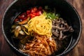 Korean cold soup kuksi with vegetables and beef Royalty Free Stock Photo