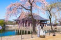 Korean couple with Korean traditional dress Hanbok in Gyeongbokgung palace in spring, seoul, south korea Royalty Free Stock Photo