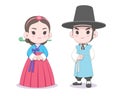Korean couple in traditional outfit Hanbok cartoon illustration