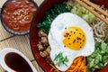 Korean cuisine, beef Bibimbap in a clay pot on Royalty Free Stock Photo