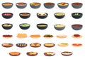 Korean cuisine icons set, cartoon style