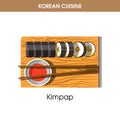 Korean cuisine Kimpap sushi rolls traditional dish food vector icon restaurant menu