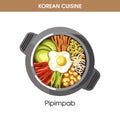 Korean cuisine Pipimbap rice traditional dish food vector icon for restaurant menu
